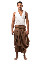 Full length view of Indian Men in Dhoti: A piece of cloth wrapped around the waist and legs, typically worn by men Isolated on transparent background. - obrazy, fototapety, plakaty