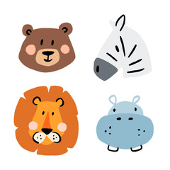 Cute hand drawn cartoon animal characters for kids. Colorful vector illustration for educational and playful purposes.