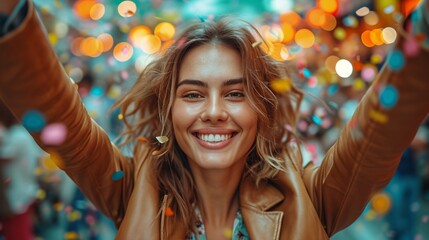 Celebrate Dazzlingly: A Woman's Smile in a Colorful World Generative AI