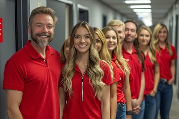 Red Shirt Revolution: A Group of Happy People in Red Shirts Generative AI