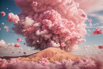 fantasy picture with a volcanic eruption made of candyfloss