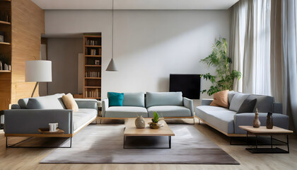 Living room with sofas. Generative AI.