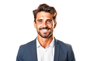 Young male confident businessman, white background isolate. Successful professional in suit, tie, entrepreneur.