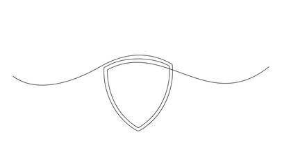 Shield continuous line art. Guard drawing sign. Protect linear symbol template