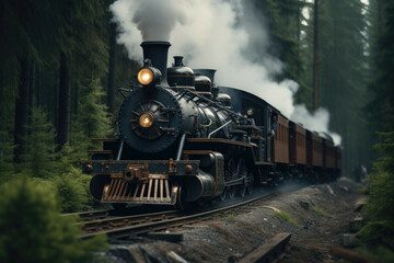 Fototapeta premium Steam locomotive in forest