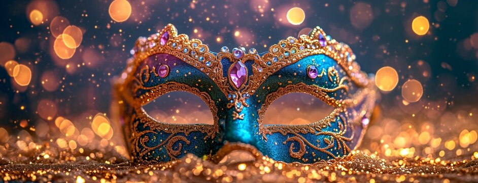 Glamorous Mardi Gras Mask: A Purple and Gold Treasure Generative AI