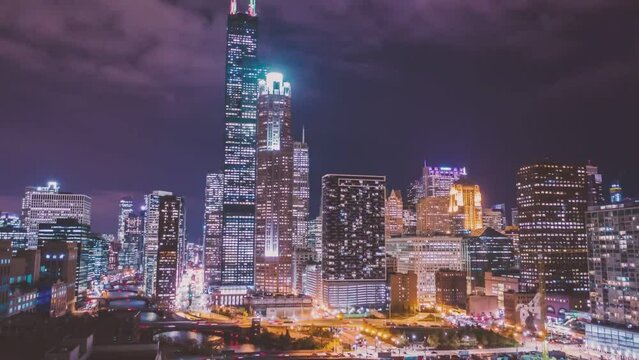  timelapse aerial modern city at night