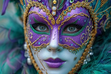 Mardi Gras Mask: Purple, Green, and Gold Face Mask Generative AI