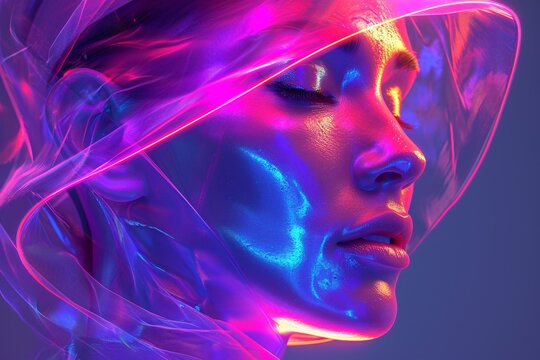 Purple Glow: A Vibrant, Futuristic Portrait of a Woman Generative AI