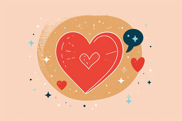 Illustration of a heart inside a speech bubble, Valentine's day, Flat illustration