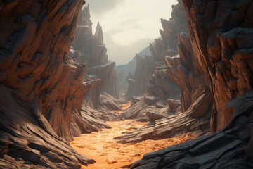 Abstract canyon with rugged cliffs and deep ravines
