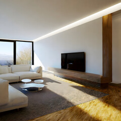 3d rendering. modern living room in townhouse. Generative AI.