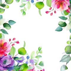 Foto op Plexiglas Watercolor eucalyptus illustration. Corner border. Greenery frame. Floral arrangement PNG © Andina