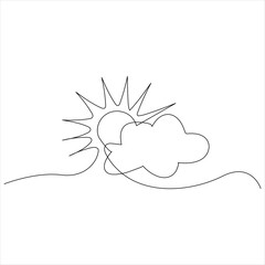 
Continuous one line drawing of sun cloud line art drawing vector illustration