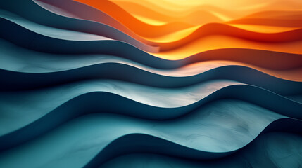Obraz premium Stunning Abstract Landscape of Layered Waves in Gradient Blue to Orange Hues