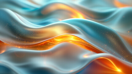 Obraz premium Abstract Waves Art: Blue and Orange Glowing Flow, Sparkling Particles, Aesthetic Digital Wallpaper for Desktop and Mobile Backgrounds