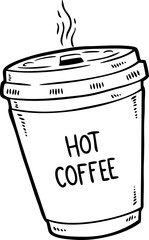 Vector Cartoon Coffee In Paper Cup With Lid Line Art