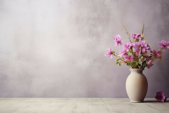 pink flowers in a vase on the floor