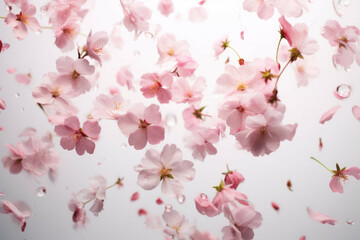 a white background showing petals falling down