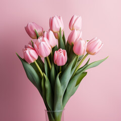 Light pink tulip bouquet on a plain background