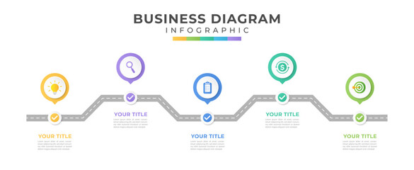 Timeline template with five steps, infographic template for web, business, presentation.