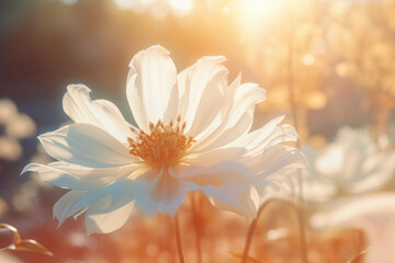 a white flower with sun light surrounding it