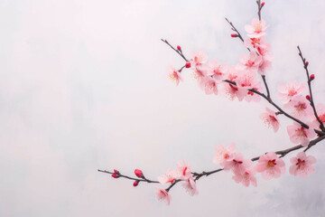 a group of flowers on a branch of cherry blossom