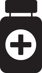 Obraz premium Medicine bottle icon. Pharmacy sign vector isolated on transparent background. Fill style sign for mobile concept and web design. Drugstore symbol, logo illustration. Medication. Contour symbol.