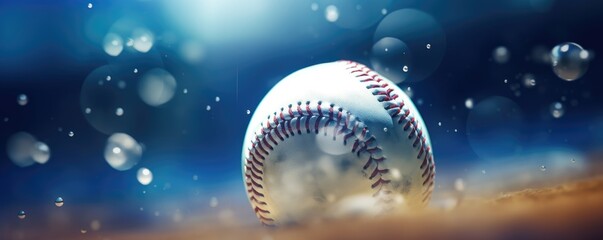 The center of attention is a baseball, captured up close in the midst of the stadium, set for an exciting game. - obrazy, fototapety, plakaty