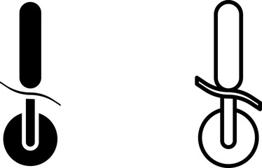 pizza slicer icon, sign, or symbol in glyph and line style isolated on transparent background. Vector illustration
