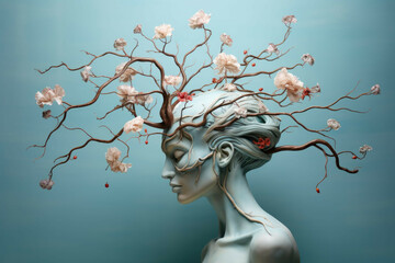 an image of a woman's brain in a tree