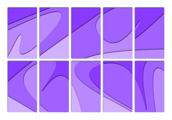 Set of papercut background, purple gradient colors. Dynamic wavy shapes, 3d cut out layers. Vector illustration