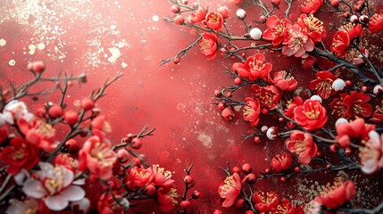 Flower Power: Red Cherry Blossoms in Full Bloom Generative AI