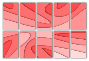 Set of papercut background. Wavy shapes pink color, papercut art. For poster, banner, card, flyer, presentation. Vector illustration