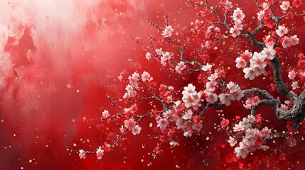 Blooming Blossoms in Red: A Vibrant Springtime Scene Generative AI