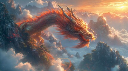 Dragon's Den: A Fantasy World of Fire and Clouds Generative AI - obrazy, fototapety, plakaty