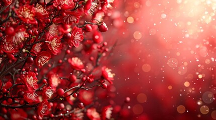 Blooming Cherry Blossoms in Red Generative AI