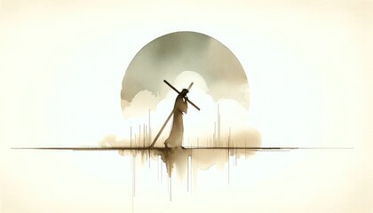Jesus takes up his Cross. Digital watercolor painting illustration. - obrazy, fototapety, plakaty