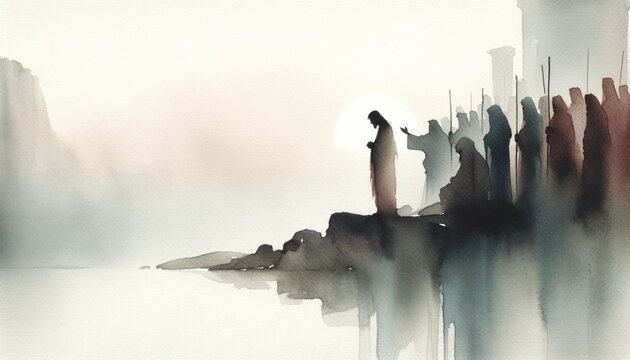 Jesus is condemned to death. Digital watercolor painting.