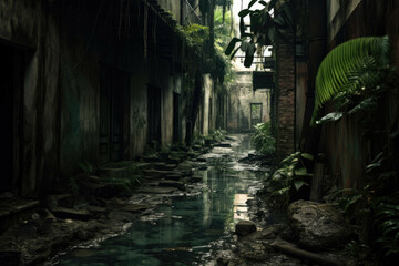 abandoned alleyway in santo juan - obrazy, fototapety, plakaty