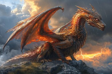 Fiery Dragon Rising: A Fantasy Artwork of a Mythical Creature Generative AI