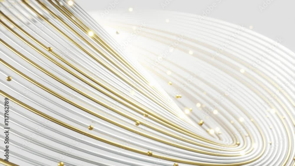 Wall mural white gold abstract curve ring layer stripe background