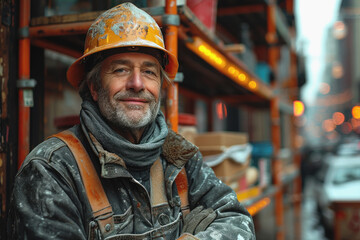 Close-up portrait of a male street laborer outside