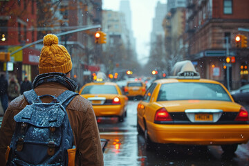Yellow taxis on streets of city