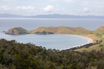 Beach, headlands and bay of Port Jackson, Coromandel Peninsula, New Zealand.