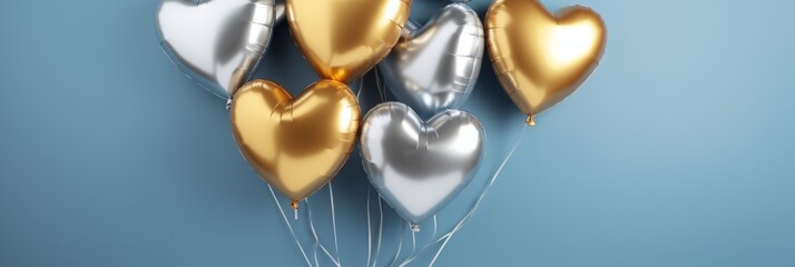 Valentine's Day concept. gold and silver inflatable balloons in the shape of a heart. love. festive background, backdrop. a greeting card.