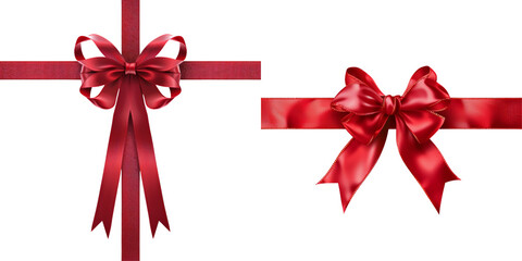 Red Ribbon with Bow Set Isolated on Transparent or White Background, PNG