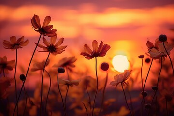 Sunset Silhouettes: Silhouette flowers against a vibrant sunset.