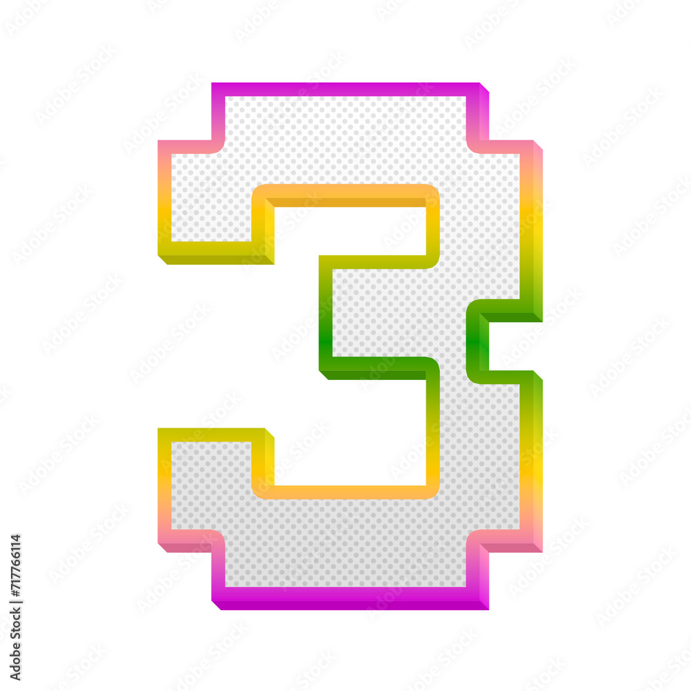 Poster gaming pop number 3 three isolated on transparent background. this is a part of a set which also inc