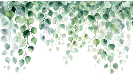 Watercolor vines jade color on Transparent Background - obrazy, fototapety, plakaty